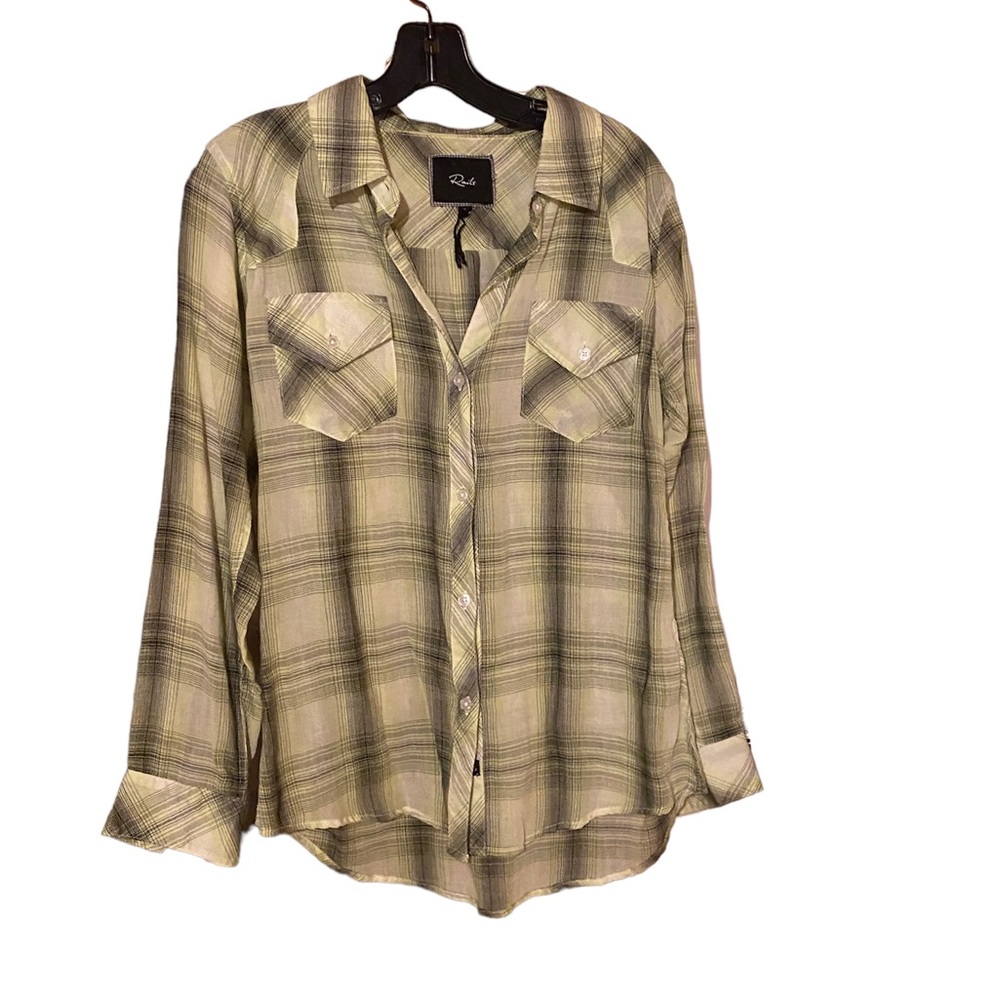 Rails Sheer Plaid Button Down Blouse